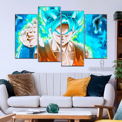 Dragon Ball Super Saiyan Blue Goku Canvas Wall Art - 5 Piece Split Panel DBZ Anime Poster - Framed Ready to Hang Living Room Man Cave Decor - DR5051