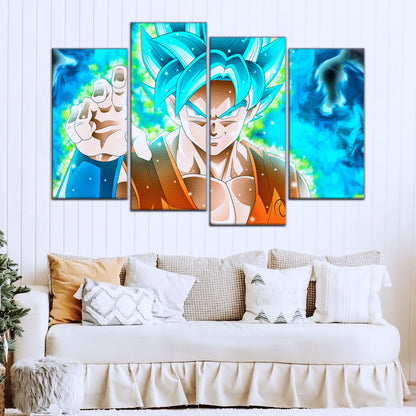 Dragon Ball Super Saiyan Blue Goku Canvas Wall Art - 5 Piece Split Panel DBZ Anime Poster - Framed Ready to Hang Living Room Man Cave Decor - DR5051