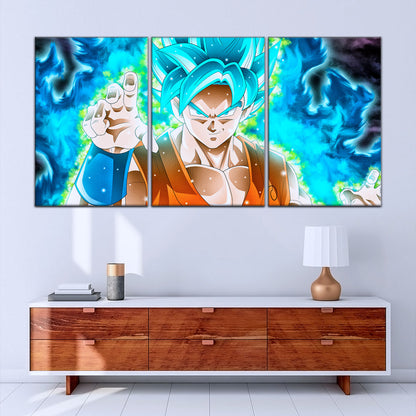 Dragon Ball Super Saiyan Blue Goku Canvas Wall Art - 5 Piece Split Panel DBZ Anime Poster - Framed Ready to Hang Living Room Man Cave Decor - DR5051