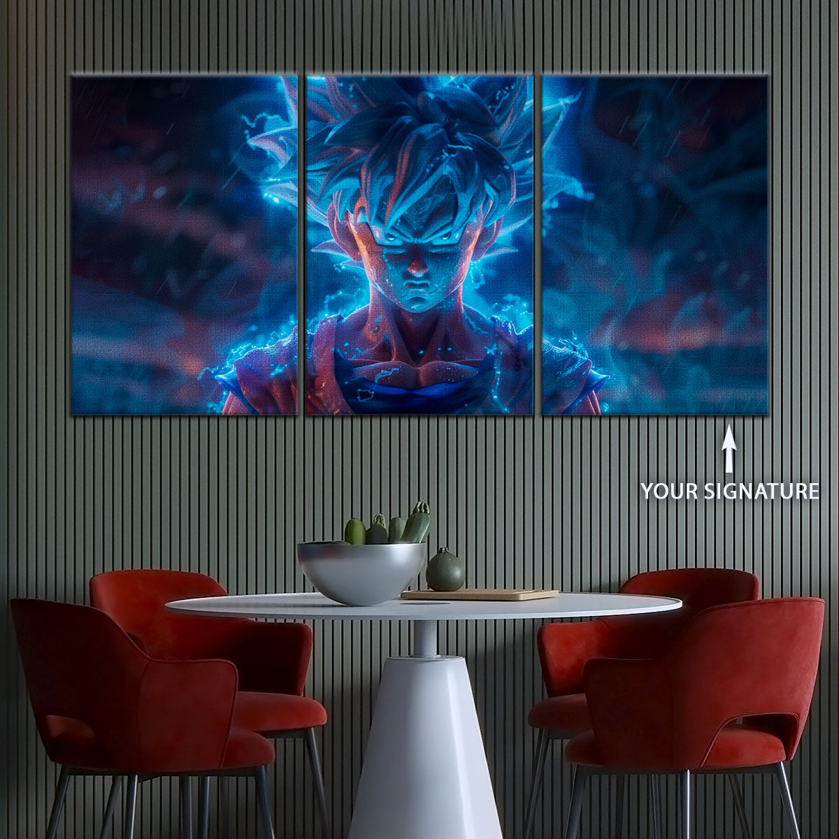 Dragon Ball Super Saiyan Blue Goku Canvas Wall Art - 5 Piece Split Panel DBZ Anime Poster - Framed Ready to Hang Living Room Man Cave Decor - DR5052