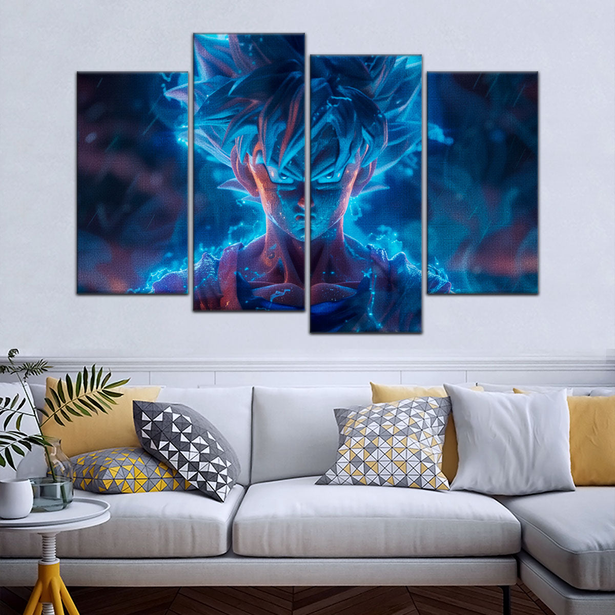 Dragon Ball Super Saiyan Blue Goku Canvas Wall Art - 5 Piece Split Panel DBZ Anime Poster - Framed Ready to Hang Living Room Man Cave Decor - DR5052