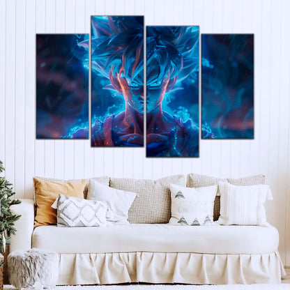 Dragon Ball Super Saiyan Blue Goku Canvas Wall Art - 5 Piece Split Panel DBZ Anime Poster - Framed Ready to Hang Living Room Man Cave Decor - DR5052