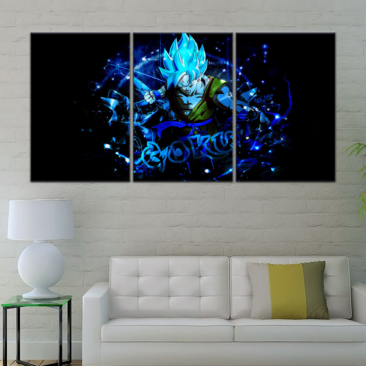 Dragon Ball Super Saiyan Blue Goku Canvas Wall Art - 5 Piece Split Panel DBZ Anime Poster - Framed Ready to Hang Living Room Man Cave Decor - DR5054