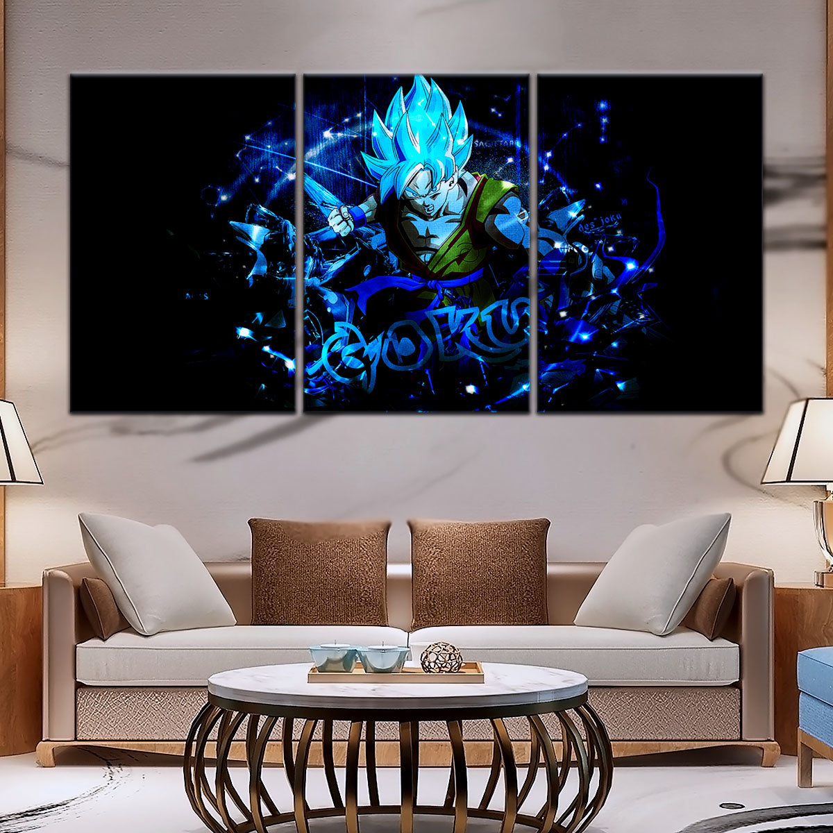 Dragon Ball Super Saiyan Blue Goku Canvas Wall Art - 5 Piece Split Panel DBZ Anime Poster - Framed Ready to Hang Living Room Man Cave Decor - DR5054