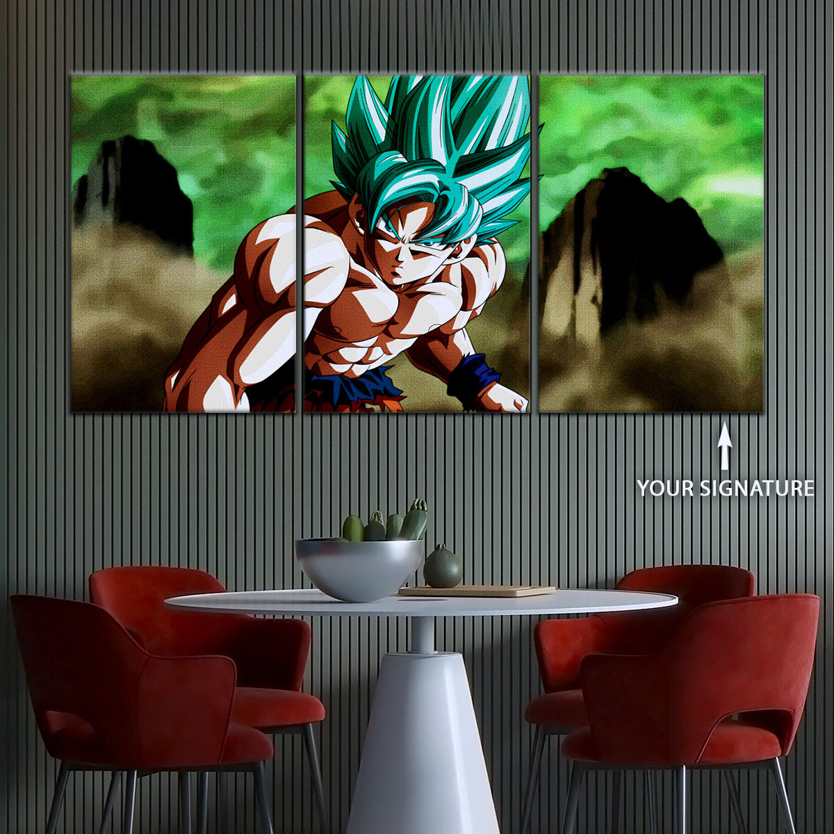Dragon Ball Super Saiyan Blue Goku Canvas Wall Art - 5 Piece Split Panel DBZ Anime Poster - Framed Ready to Hang Living Room Man Cave Decor - DR5055
