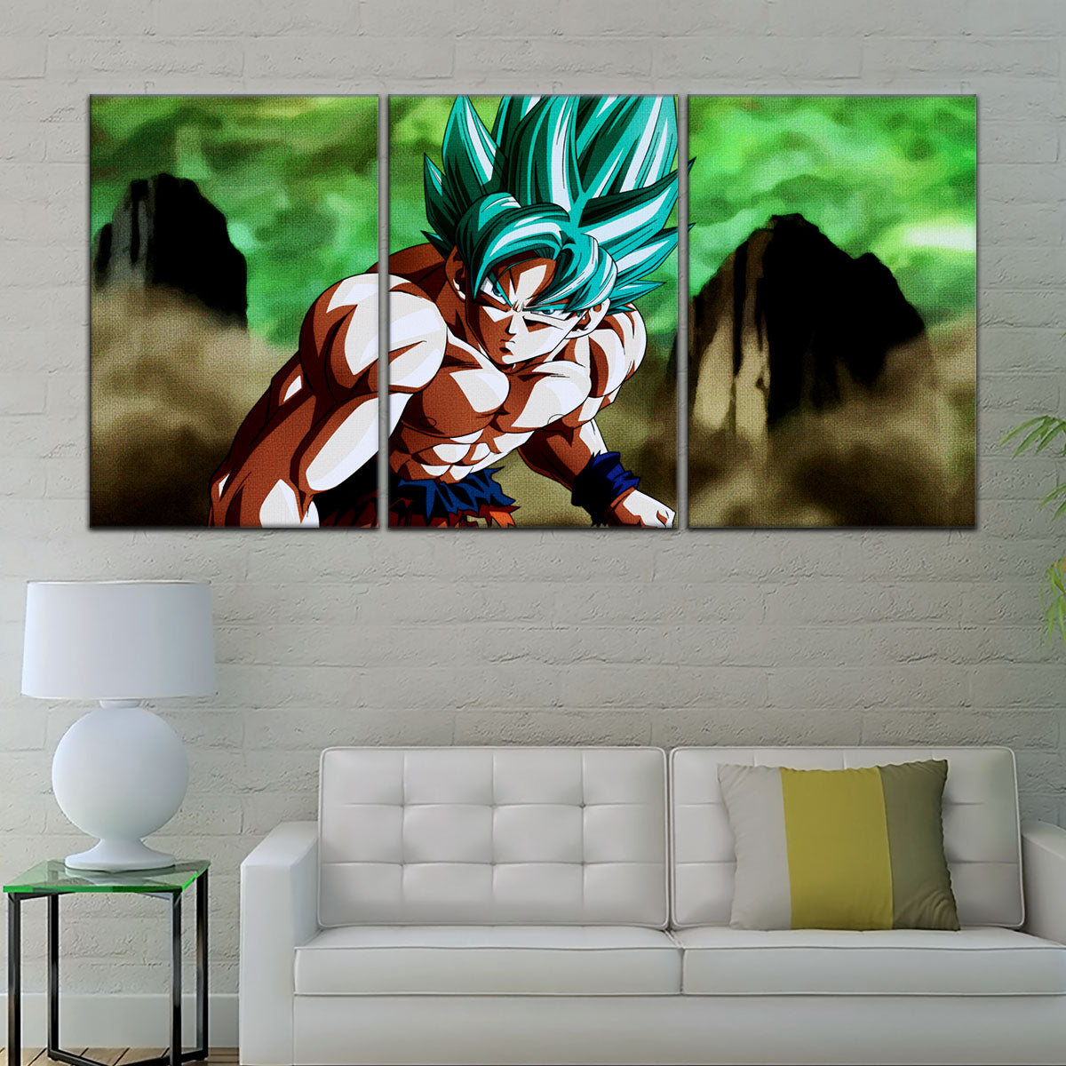 Dragon Ball Super Saiyan Blue Goku Canvas Wall Art - 5 Piece Split Panel DBZ Anime Poster - Framed Ready to Hang Living Room Man Cave Decor - DR5055