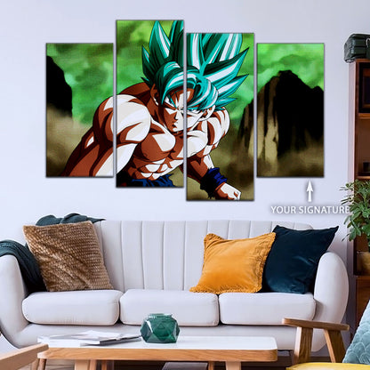 Dragon Ball Super Saiyan Blue Goku Canvas Wall Art - 5 Piece Split Panel DBZ Anime Poster - Framed Ready to Hang Living Room Man Cave Decor - DR5055