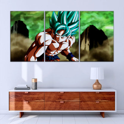 Dragon Ball Super Saiyan Blue Goku Canvas Wall Art - 5 Piece Split Panel DBZ Anime Poster - Framed Ready to Hang Living Room Man Cave Decor - DR5055