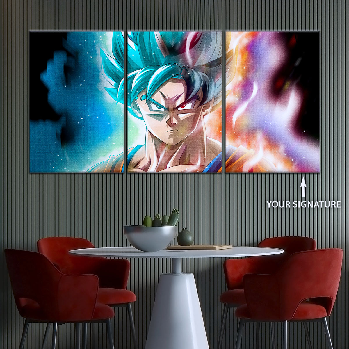 Dragon Ball Super Saiyan Blue Goku Canvas Wall Art - 5 Piece Split Panel DBZ Anime Poster - Framed Ready to Hang Living Room Man Cave Decor - DR5063
