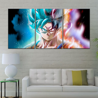 Dragon Ball Super Saiyan Blue Goku Canvas Wall Art - 5 Piece Split Panel DBZ Anime Poster - Framed Ready to Hang Living Room Man Cave Decor - DR5063