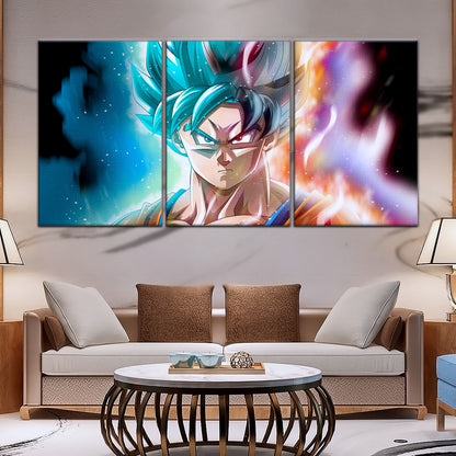 Dragon Ball Super Saiyan Blue Goku Canvas Wall Art - 5 Piece Split Panel DBZ Anime Poster - Framed Ready to Hang Living Room Man Cave Decor - DR5063