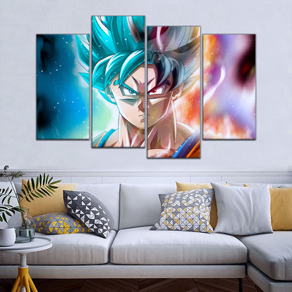 Dragon Ball Super Saiyan Blue Goku Canvas Wall Art - 5 Piece Split Panel DBZ Anime Poster - Framed Ready to Hang Living Room Man Cave Decor - DR5063