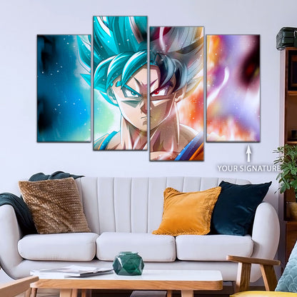 Dragon Ball Super Saiyan Blue Goku Canvas Wall Art - 5 Piece Split Panel DBZ Anime Poster - Framed Ready to Hang Living Room Man Cave Decor - DR5063