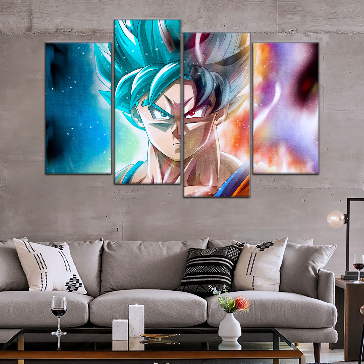 Dragon Ball Super Saiyan Blue Goku Canvas Wall Art - 5 Piece Split Panel DBZ Anime Poster - Framed Ready to Hang Living Room Man Cave Decor - DR5063