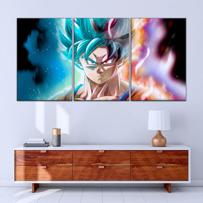 Dragon Ball Super Saiyan Blue Goku Canvas Wall Art - 5 Piece Split Panel DBZ Anime Poster - Framed Ready to Hang Living Room Man Cave Decor - DR5063