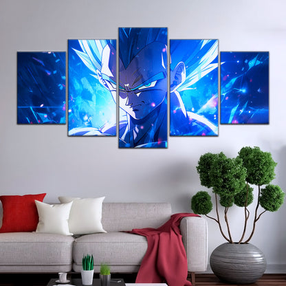 Dragon Ball Super Saiyan Blue Goku Canvas Wall Art - 5 Piece Split Panel DBZ Anime Poster - Framed Ready to Hang Living Room Man Cave Decor - DR5122