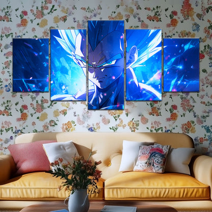 Dragon Ball Super Saiyan Blue Goku Canvas Wall Art - 5 Piece Split Panel DBZ Anime Poster - Framed Ready to Hang Living Room Man Cave Decor - DR5122