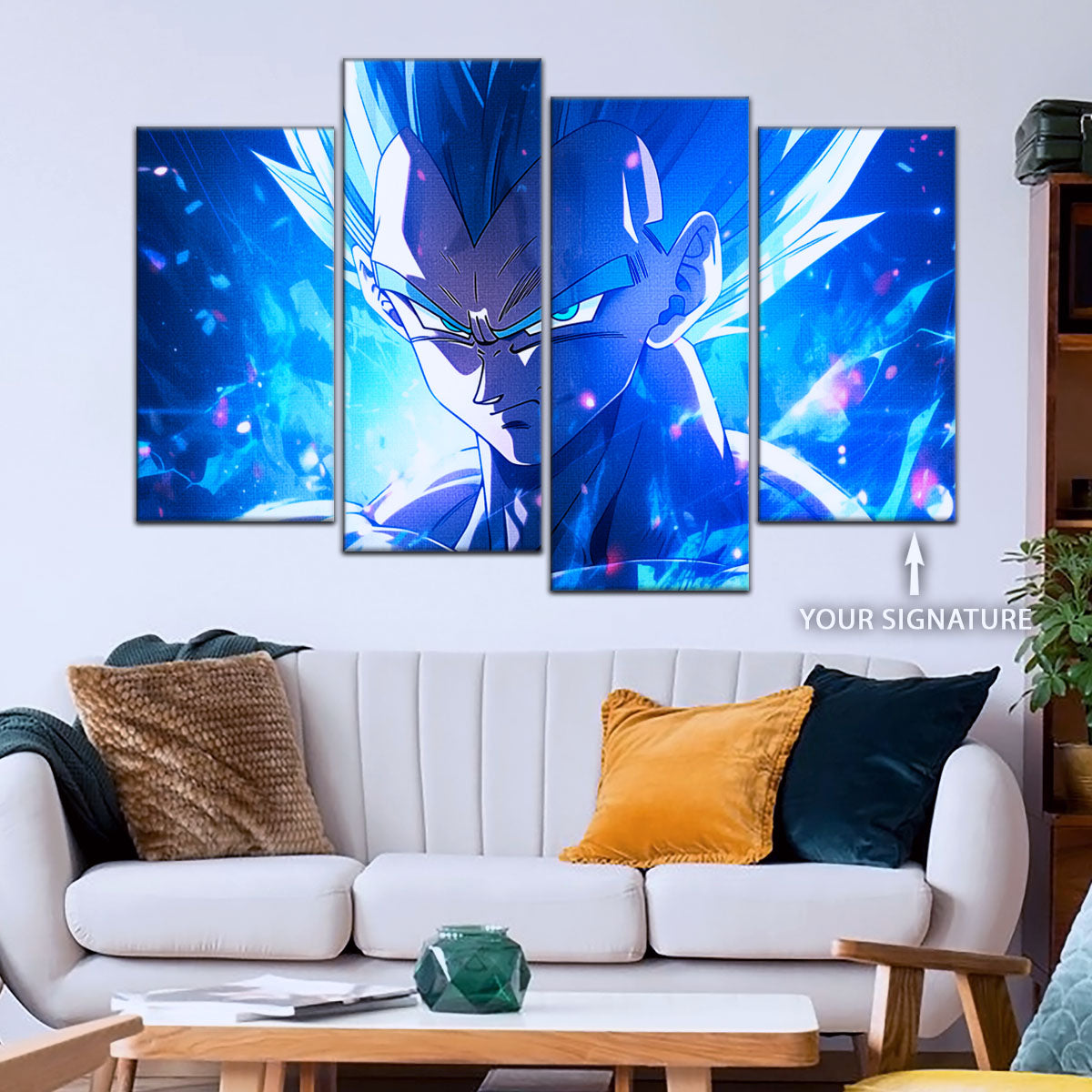 Dragon Ball Super Saiyan Blue Goku Canvas Wall Art - 5 Piece Split Panel DBZ Anime Poster - Framed Ready to Hang Living Room Man Cave Decor - DR5122