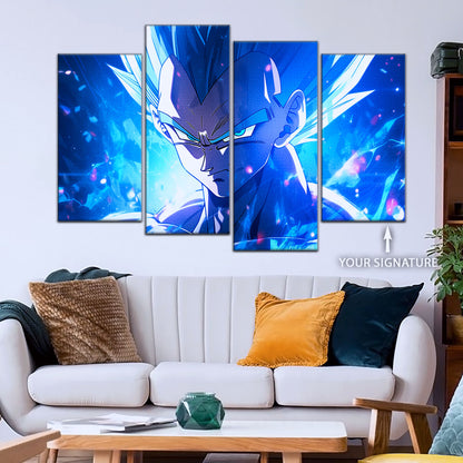 Dragon Ball Super Saiyan Blue Goku Canvas Wall Art - 5 Piece Split Panel DBZ Anime Poster - Framed Ready to Hang Living Room Man Cave Decor - DR5122