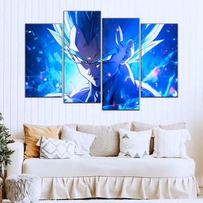 Dragon Ball Super Saiyan Blue Goku Canvas Wall Art - 5 Piece Split Panel DBZ Anime Poster - Framed Ready to Hang Living Room Man Cave Decor - DR5122