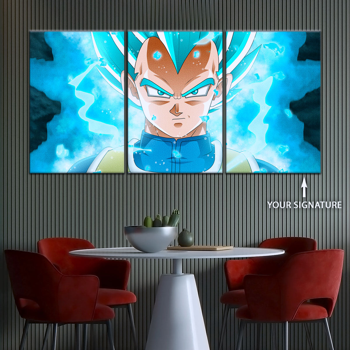 Dragon Ball Super Saiyan Blue Vegeta Canvas Wall Art - 5 Piece Split Panel DBZ Anime Poster - Framed Ready to Hang Living Room Man Cave Decor - DR5118