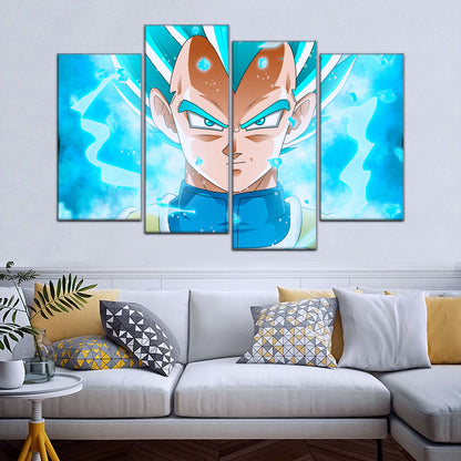 Dragon Ball Super Saiyan Blue Vegeta Canvas Wall Art - 5 Piece Split Panel DBZ Anime Poster - Framed Ready to Hang Living Room Man Cave Decor - DR5118
