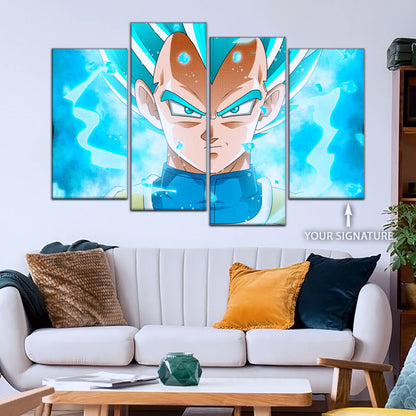 Dragon Ball Super Saiyan Blue Vegeta Canvas Wall Art - 5 Piece Split Panel DBZ Anime Poster - Framed Ready to Hang Living Room Man Cave Decor - DR5118