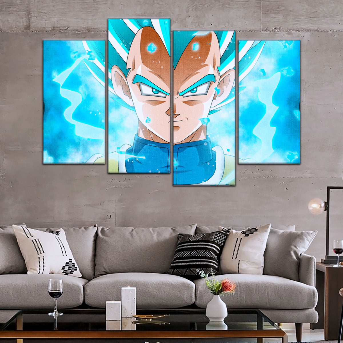 Dragon Ball Super Saiyan Blue Vegeta Canvas Wall Art - 5 Piece Split Panel DBZ Anime Poster - Framed Ready to Hang Living Room Man Cave Decor - DR5118