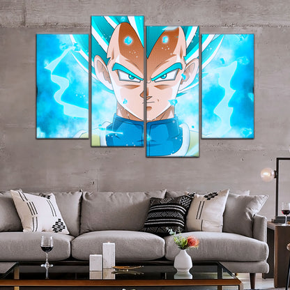 Dragon Ball Super Saiyan Blue Vegeta Canvas Wall Art - 5 Piece Split Panel DBZ Anime Poster - Framed Ready to Hang Living Room Man Cave Decor - DR5118