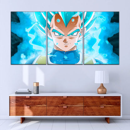 Dragon Ball Super Saiyan Blue Vegeta Canvas Wall Art - 5 Piece Split Panel DBZ Anime Poster - Framed Ready to Hang Living Room Man Cave Decor - DR5118