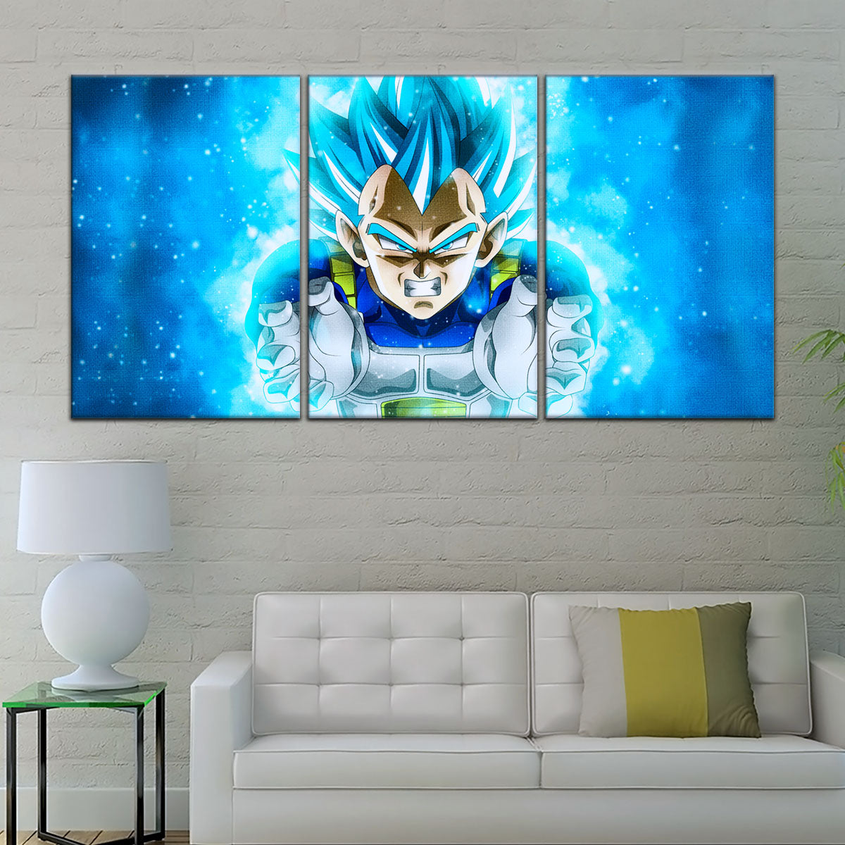 Dragon Ball Super Saiyan Blue Vegeta Canvas Wall Art - 5 Piece Split Panel DBZ Anime Poster - Framed Ready to Hang Living Room Man Cave Decor - DR5119