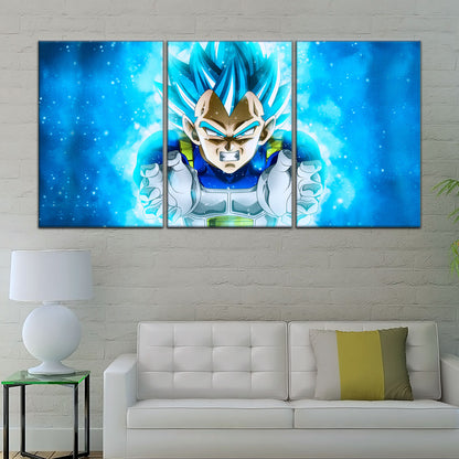 Dragon Ball Super Saiyan Blue Vegeta Canvas Wall Art - 5 Piece Split Panel DBZ Anime Poster - Framed Ready to Hang Living Room Man Cave Decor - DR5119