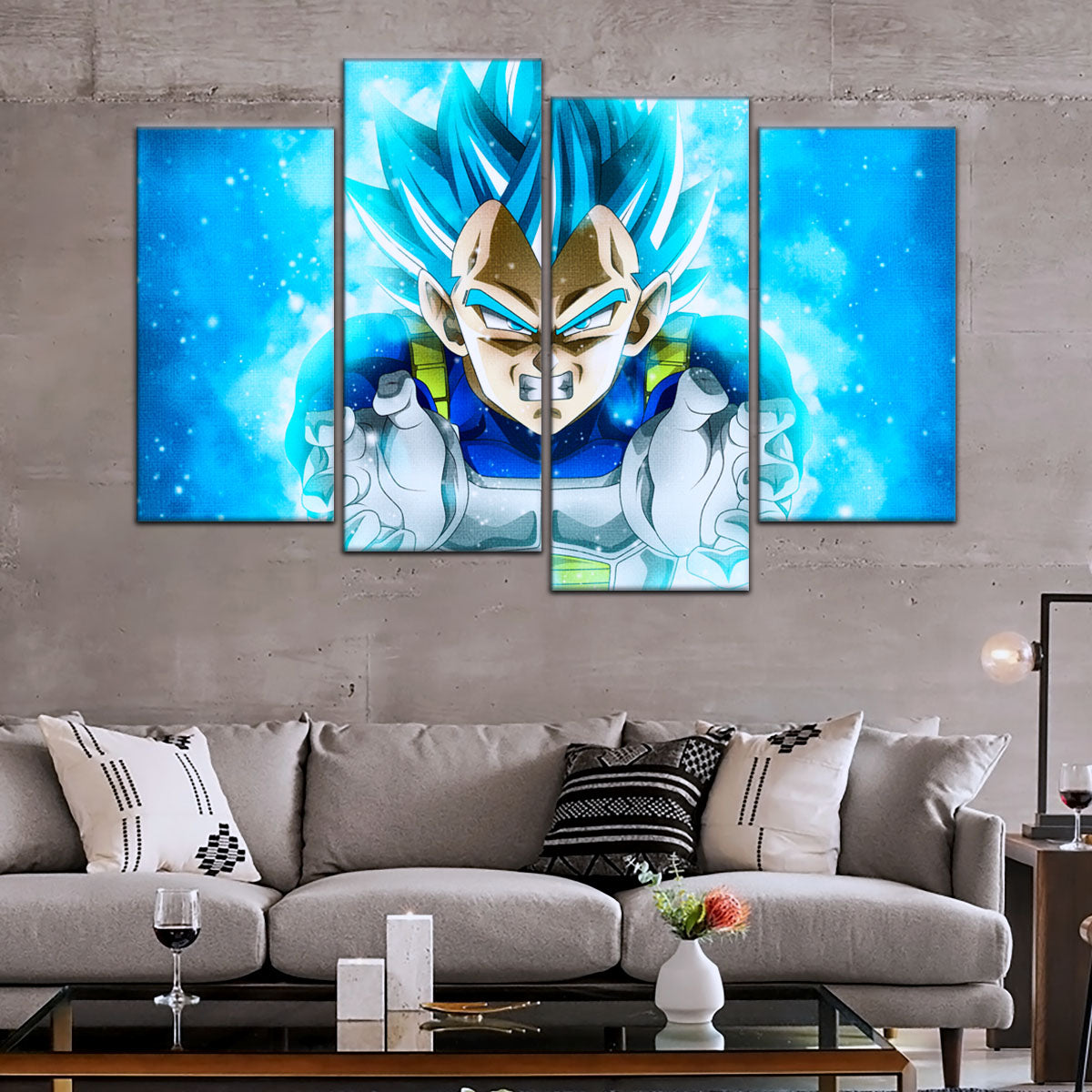 Dragon Ball Super Saiyan Blue Vegeta Canvas Wall Art - 5 Piece Split Panel DBZ Anime Poster - Framed Ready to Hang Living Room Man Cave Decor - DR5119