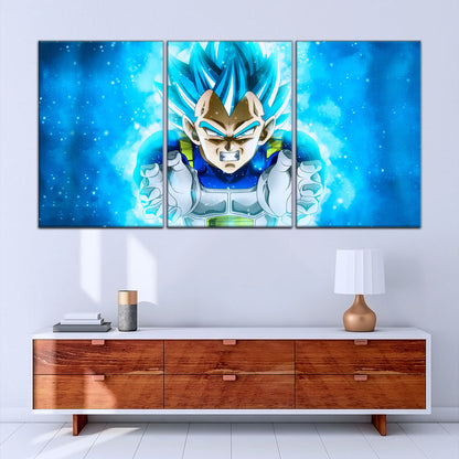 Dragon Ball Super Saiyan Blue Vegeta Canvas Wall Art - 5 Piece Split Panel DBZ Anime Poster - Framed Ready to Hang Living Room Man Cave Decor - DR5119