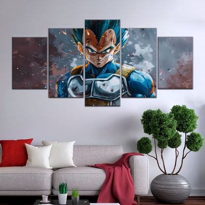 Dragon Ball Super Saiyan Blue Vegeta Canvas Wall Art - 5 Piece Split Panel DBZ Anime Poster - Framed Ready to Hang Living Room Man Cave Decor - DR5120