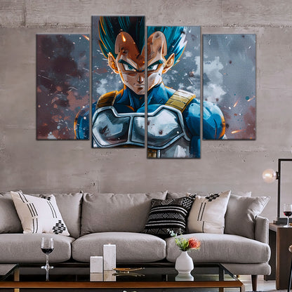 Dragon Ball Super Saiyan Blue Vegeta Canvas Wall Art - 5 Piece Split Panel DBZ Anime Poster - Framed Ready to Hang Living Room Man Cave Decor - DR5120