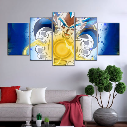 Dragon Ball Super Saiyan Blue Vegeta Canvas Wall Art - 5 Piece Split Panel DBZ Anime Poster - Framed Ready to Hang Living Room Man Cave Decor - DR5121