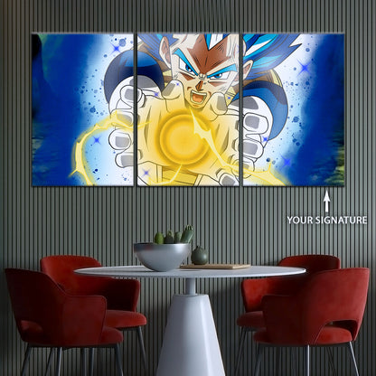 Dragon Ball Super Saiyan Blue Vegeta Canvas Wall Art - 5 Piece Split Panel DBZ Anime Poster - Framed Ready to Hang Living Room Man Cave Decor - DR5121