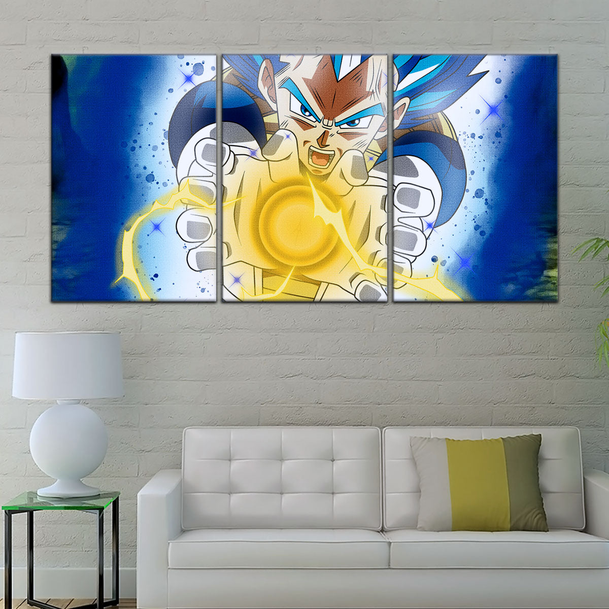 Dragon Ball Super Saiyan Blue Vegeta Canvas Wall Art - 5 Piece Split Panel DBZ Anime Poster - Framed Ready to Hang Living Room Man Cave Decor - DR5121