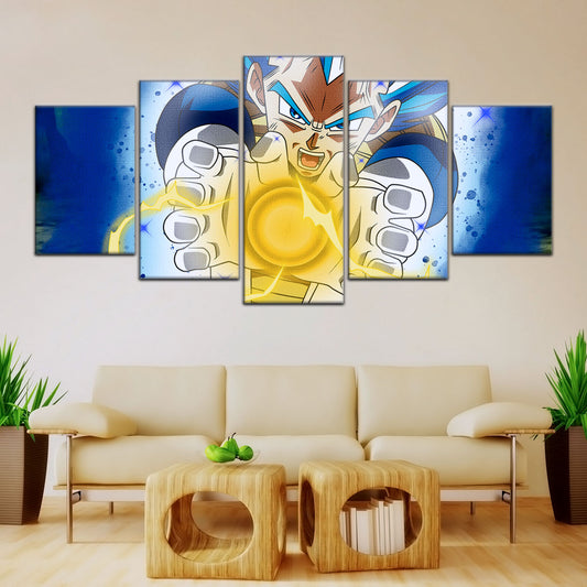 Dragon Ball Super Saiyan Blue Vegeta Canvas Wall Art - 5 Piece Split Panel DBZ Anime Poster - Framed Ready to Hang Living Room Man Cave Decor - DR5121