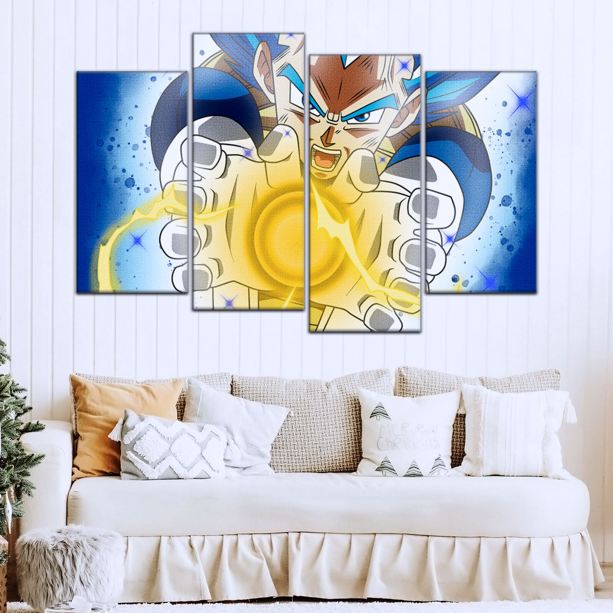 Dragon Ball Super Saiyan Blue Vegeta Canvas Wall Art - 5 Piece Split Panel DBZ Anime Poster - Framed Ready to Hang Living Room Man Cave Decor - DR5121