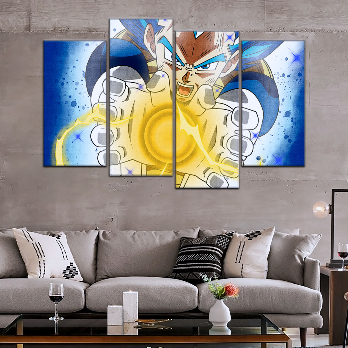 Dragon Ball Super Saiyan Blue Vegeta Canvas Wall Art - 5 Piece Split Panel DBZ Anime Poster - Framed Ready to Hang Living Room Man Cave Decor - DR5121