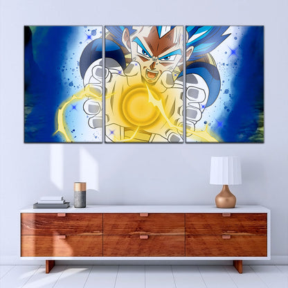 Dragon Ball Super Saiyan Blue Vegeta Canvas Wall Art - 5 Piece Split Panel DBZ Anime Poster - Framed Ready to Hang Living Room Man Cave Decor - DR5121