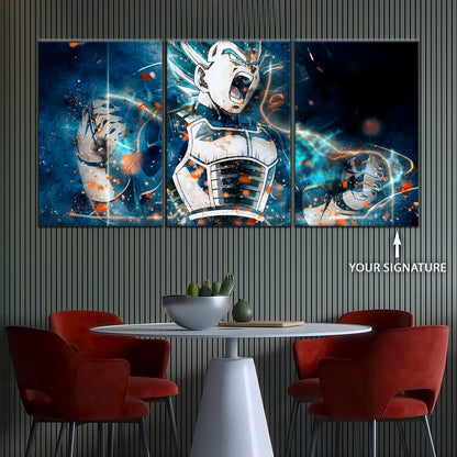 Dragon Ball Super Saiyan Blue Vegeta Canvas Wall Art - 5 Piece Split Panel DBZ Anime Poster - Framed Ready to Hang Living Room Man Cave Decor - DR5123