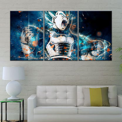 Dragon Ball Super Saiyan Blue Vegeta Canvas Wall Art - 5 Piece Split Panel DBZ Anime Poster - Framed Ready to Hang Living Room Man Cave Decor - DR5123