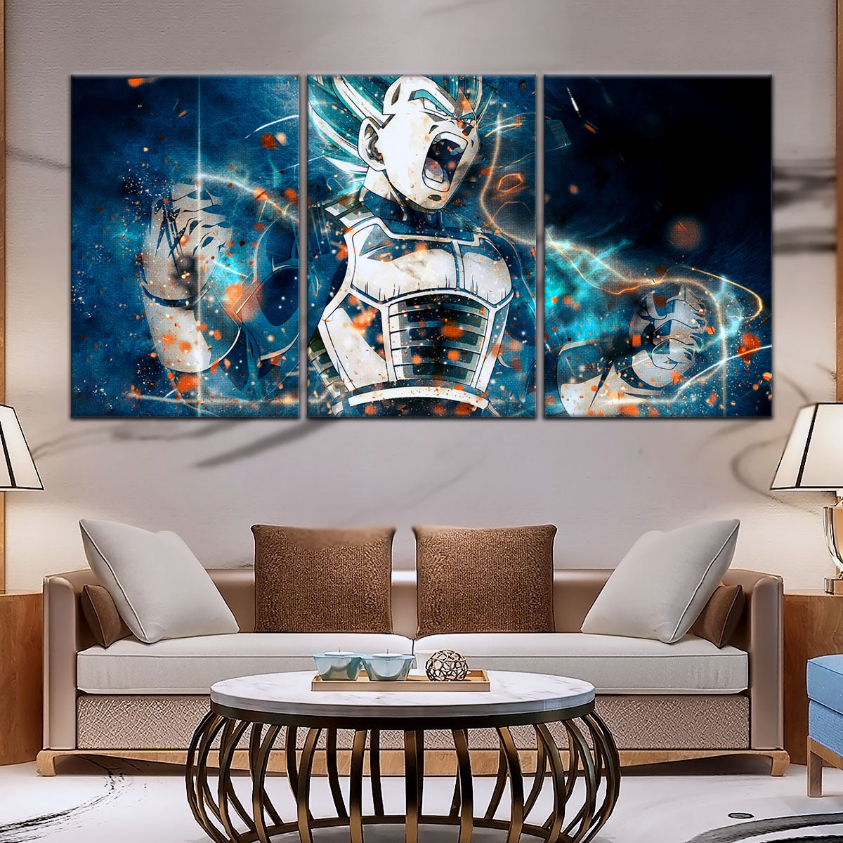 Dragon Ball Super Saiyan Blue Vegeta Canvas Wall Art - 5 Piece Split Panel DBZ Anime Poster - Framed Ready to Hang Living Room Man Cave Decor - DR5123