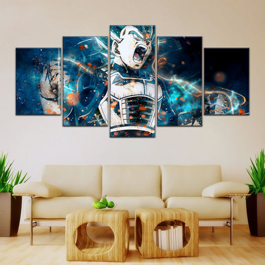 Dragon Ball Super Saiyan Blue Vegeta Canvas Wall Art - 5 Piece Split Panel DBZ Anime Poster - Framed Ready to Hang Living Room Man Cave Decor - DR5123