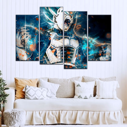 Dragon Ball Super Saiyan Blue Vegeta Canvas Wall Art - 5 Piece Split Panel DBZ Anime Poster - Framed Ready to Hang Living Room Man Cave Decor - DR5123