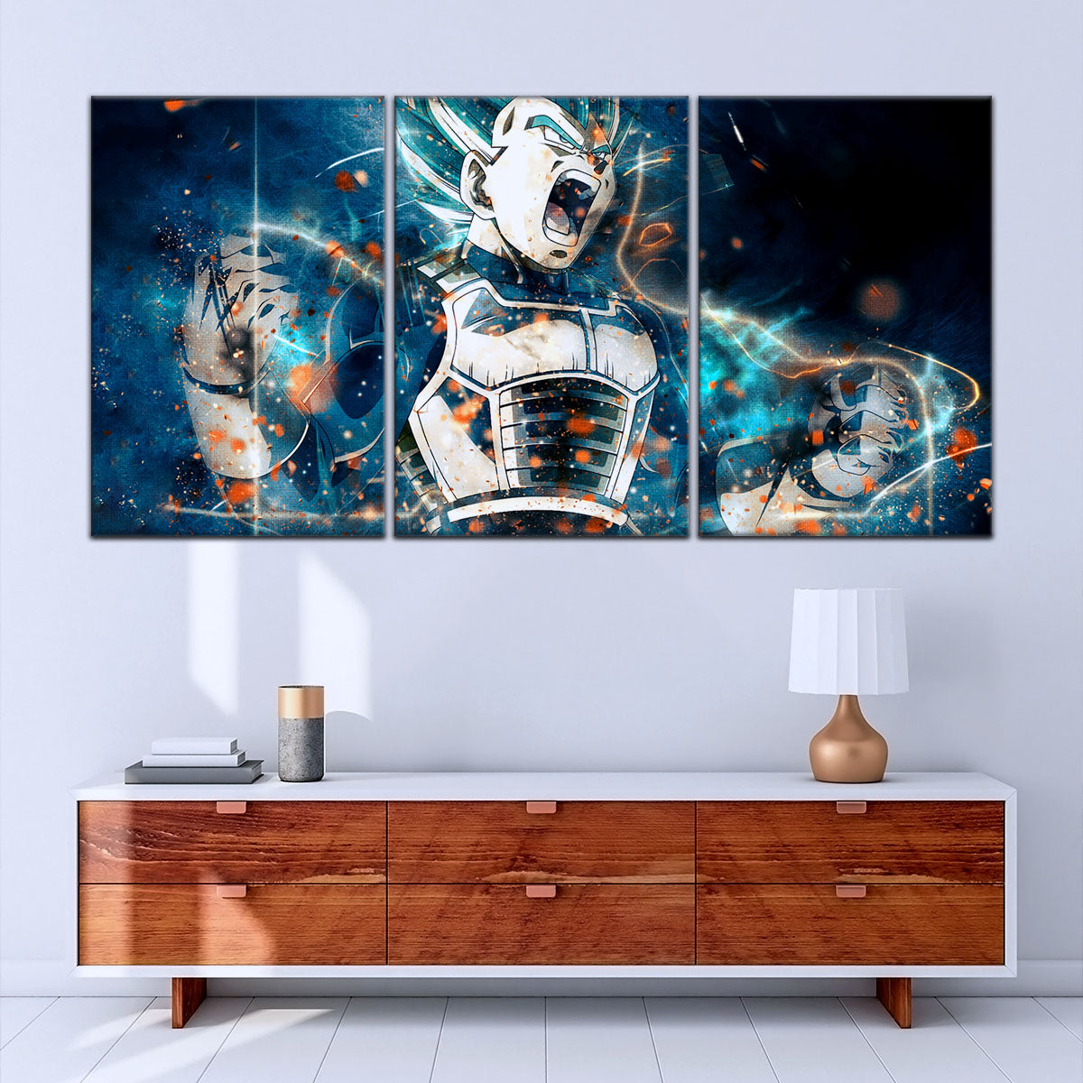 Dragon Ball Super Saiyan Blue Vegeta Canvas Wall Art - 5 Piece Split Panel DBZ Anime Poster - Framed Ready to Hang Living Room Man Cave Decor - DR5123