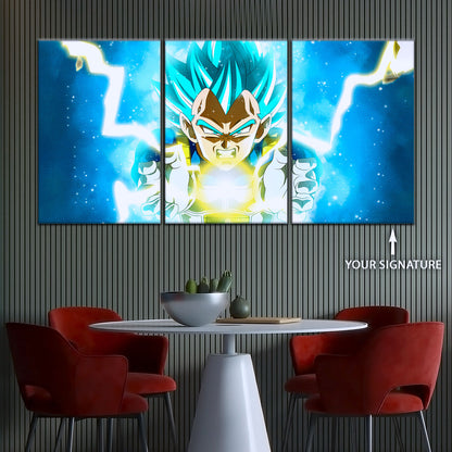 Dragon Ball Super Saiyan Blue Vegeta Canvas Wall Art - 5 Piece Split Panel DBZ Anime Poster - Framed Ready to Hang Living Room Man Cave Decor - DR5124